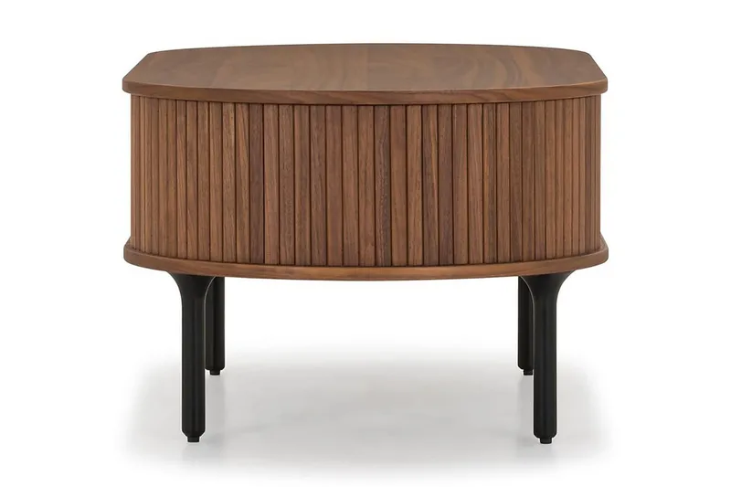 Noira Ovalt Sofabord Valnød 118x60 cm med opbevaringsskuffe - Valnød/Sort - Møbler - Borde - Sofabord