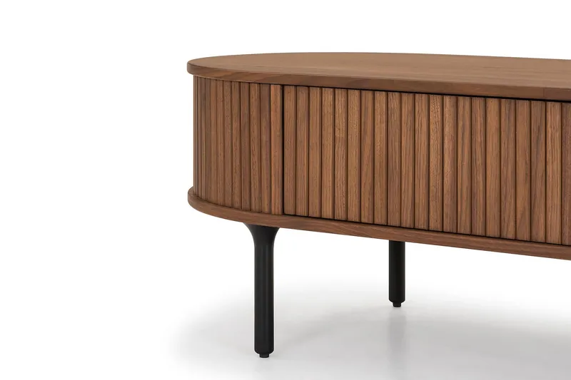 Noira Ovalt Sofabord Valnød 118x60 cm med opbevaringsskuffe - Valnød/Sort - Møbler - Borde - Sofabord