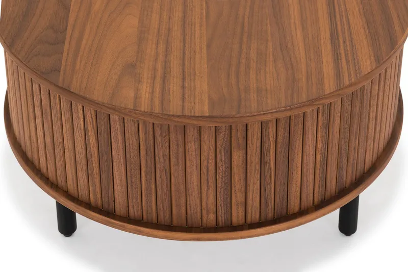 Noira Ovalt Sofabord Valnød 118x60 cm med opbevaringsskuffe - Valnød/Sort - Møbler - Borde - Sofabord