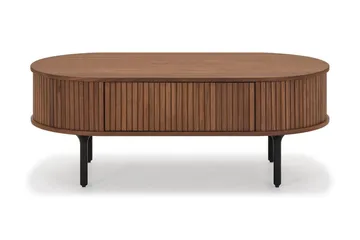 Noira Ovalt Sofabord Valnød 118x60 cm med opbevaringsskuffe - Valnød/Sort - Møbler - Borde - Sofabord