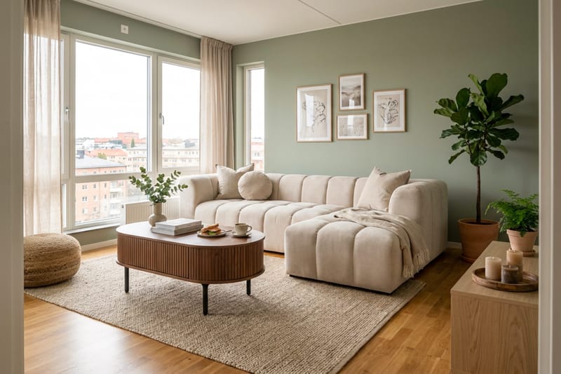 Noira Ovalt Sofabord Valnød 118x60 cm med opbevaringsskuffe - Valnød/Sort - Møbler - Borde - Sofabord