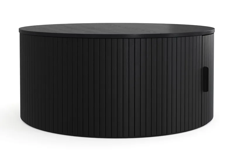 Noira Rundt Sofabord 80 cm med Opbevaring Ribbet, Sortbejdset eg