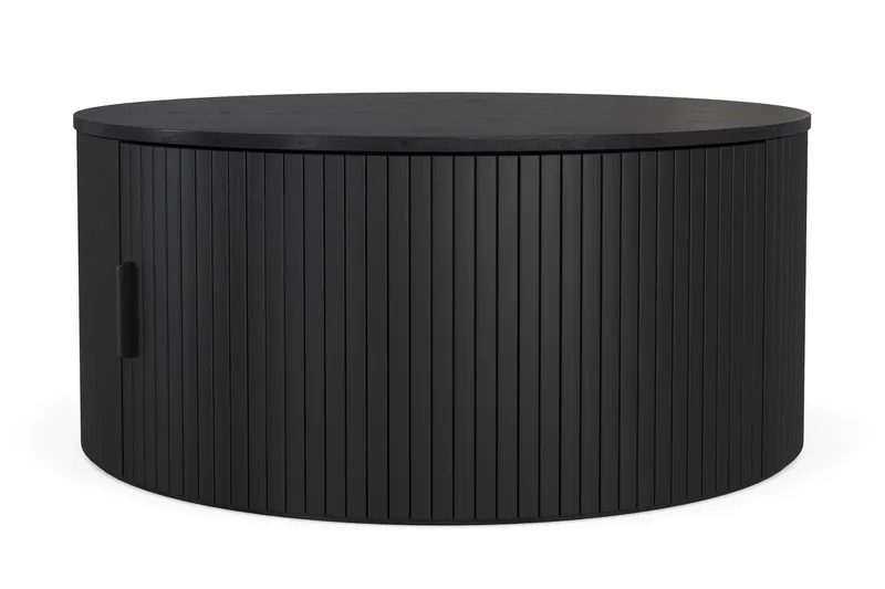 Noira Rundt Sofabord 80 cm med Opbevaring Ribbet - Sortbejdset eg - Møbler - Borde - Sofabord