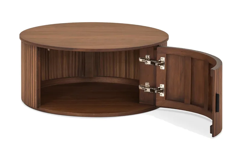 Noira Rundt Sofabord 80 cm med Opbevaring Skuffe - Valnød - Møbler - Borde - Sofabord