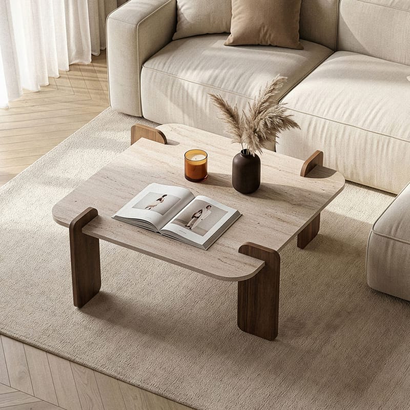 Sofabord Nordure Marais (90 x 35 x 90 cm) Travertin valnød - Møbler - Borde - Sofabord
