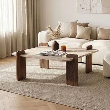 Sofabord Nordure Marais (90 x 35 x 90 cm) Travertin valnød - Møbler - Borde - Sofabord