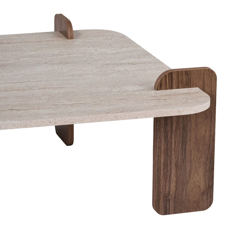 Sofabord Nordure Marais (90 x 35 x 90 cm) Travertin valnød - Møbler - Borde - Sofabord