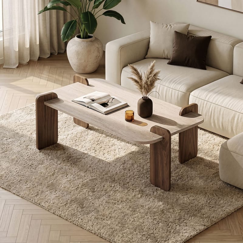 Sofabord Nordure Renard (120 x 35 x 60 cm) Travertin valnød - Møbler - Borde - Sofabord