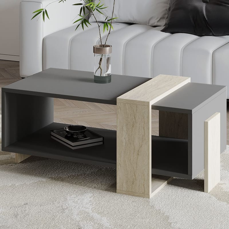 Norell Sofabord 90x40x49 cm - Travertine og Anthracite - Møbler - Borde - Sofabord