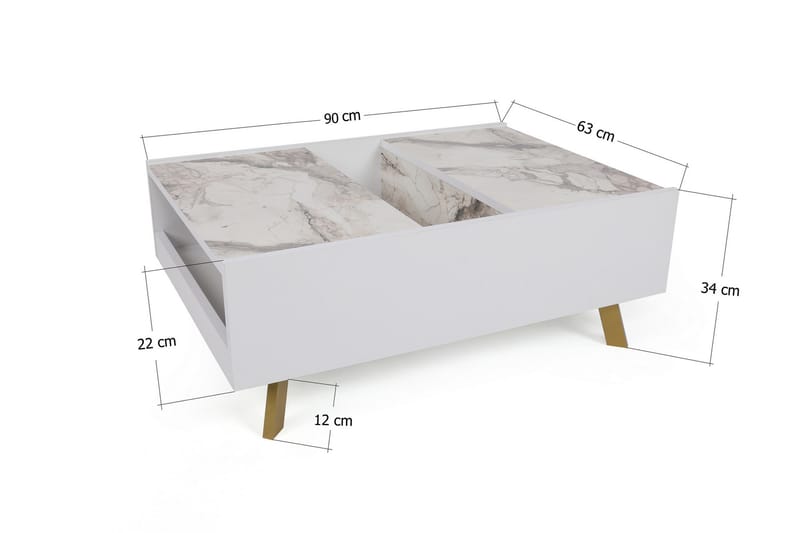 Ocotla Sofabord 90 cm med Opbevaring Marmormønster - Hvid/Mørkebrun - Møbler - Borde - Sofabord