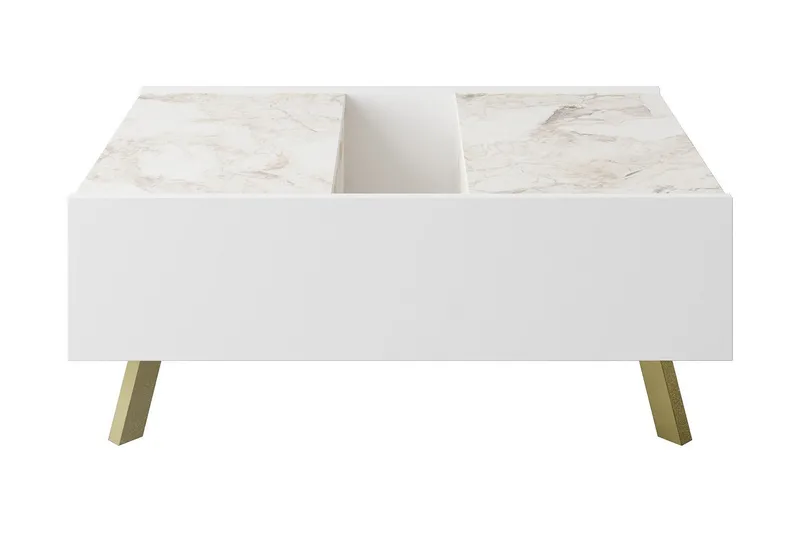 Ocotla Sofabord 90 cm med Opbevaring Marmormønster, Hvid/Mørkebrun