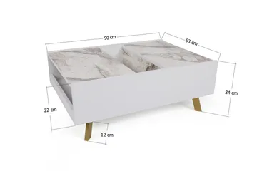 Ocotla Sofabord 90 cm med Opbevaring Marmormønster - Hvid/Mørkebrun - Møbler - Borde - Sofabord
