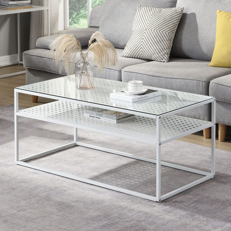 Orvanel sofabord 100 cm - Transparent og mat hvid - Møbler - Borde - Sofabord - Sofabord med opbevaring