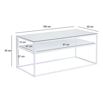 Orvanel sofabord 100 cm - Transparent og mat hvid - Møbler - Borde - Sofabord - Sofabord med opbevaring