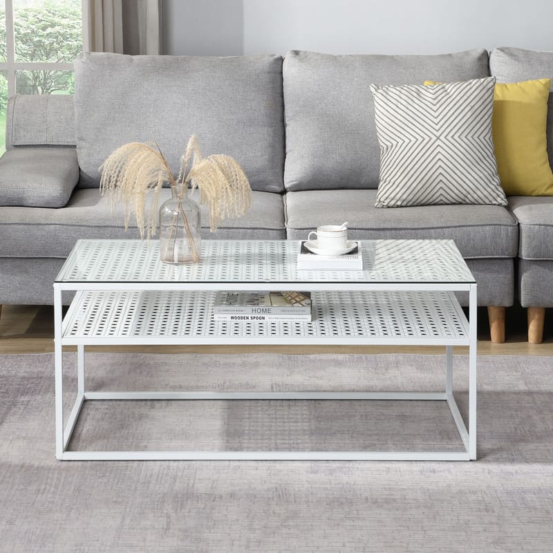 Orvanel sofabord 100 cm - Transparent og mat hvid - Møbler - Borde - Sofabord - Sofabord med opbevaring