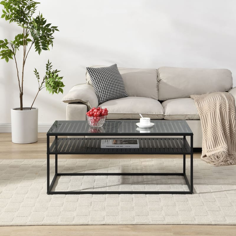 Orvanel sofabord 100 cm - Transparent og matsort - Møbler - Borde - Sofabord - Sofabord med opbevaring