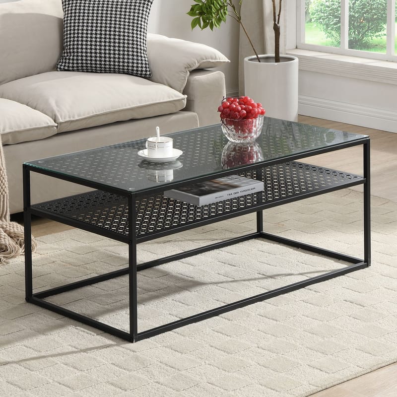 Orvanel sofabord 100 cm - Transparent og matsort - Møbler - Borde - Sofabord - Sofabord med opbevaring