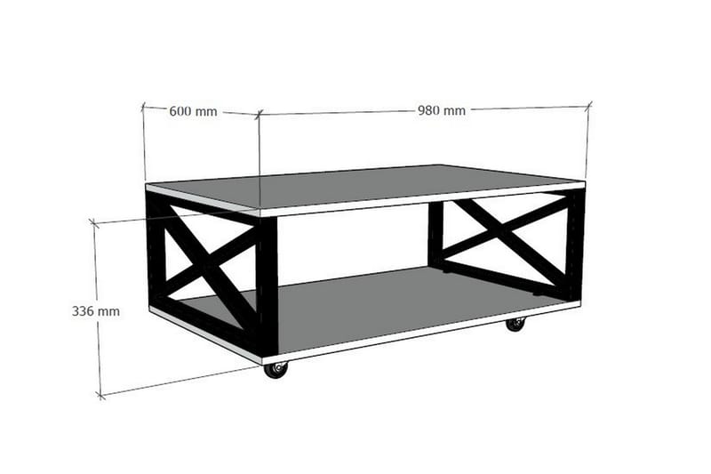 Ouartas Sofabord 98 cm med Opbevaring Hylde på Hjul - Hvid/Sort - Sofabord