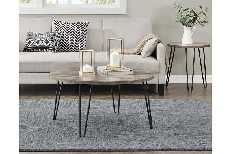 Owen Sofabord 90 cm Ovalt Rundt Grå/Sort - Dorel Home - Møbler - Borde - Sofabord