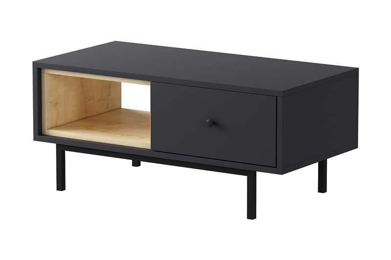 Papias Sofabord 90 cm med Opbevaring Hylde + Låge - Antracit/Sort - Møbler - Borde - Sofabord