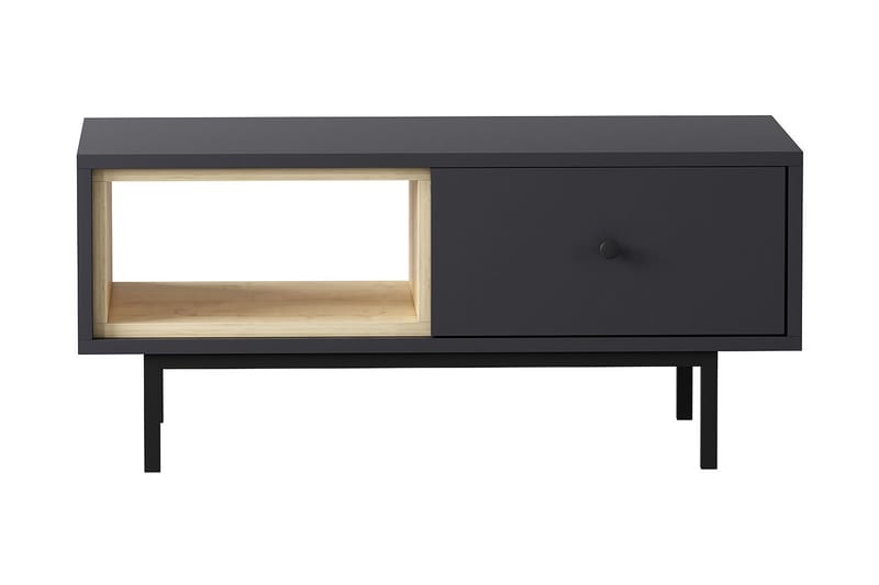 Papias Sofabord 90 cm med Opbevaring Hylde + Låge - Antracit/Sort - Sofabord