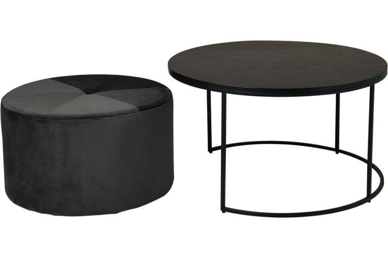 Pedona Sofabord 80 cm Rundt med Puf - Sort - Møbler - Borde - Sofabord