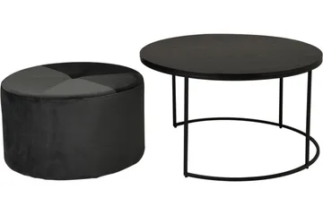 Pedona Sofabord 80 cm Rundt med Puf - Sort - Møbler - Borde - Sofabord