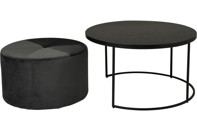 Pedona Sofabord 80 cm Rundt med Puf - Sort - Møbler - Borde - Sofabord