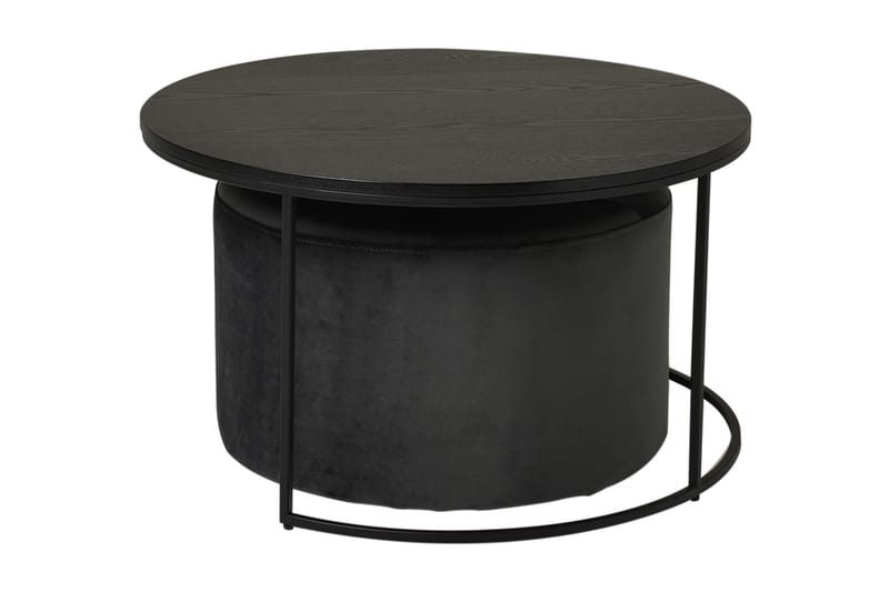 Pedona Sofabord 80 cm Rundt med Puf - Sort - Møbler - Borde - Sofabord