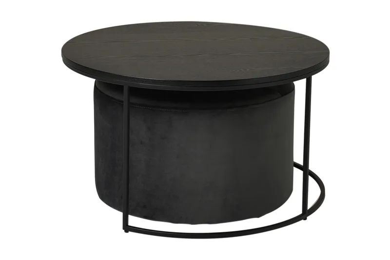 Pedona Sofabord 80 cm Rundt med Puf, Sort