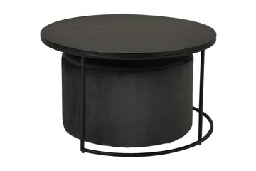 Pedona Sofabord 80 cm Rundt med Puf - Sort - Møbler - Borde - Sofabord