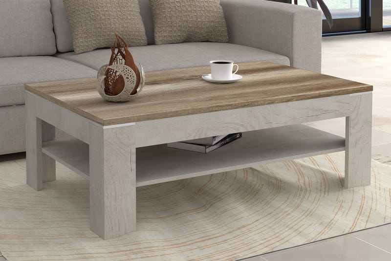 Perkhill Sofabord 120 cm med Opbevaring Hylde - Brun/Grå - Møbler - Borde - Sofabord