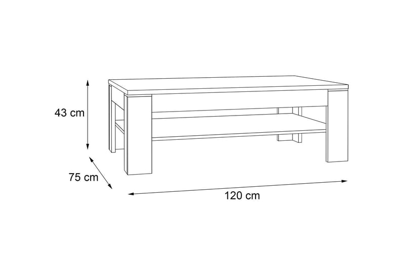 Perkhill Sofabord 120 cm med Opbevaring Hylde - Hvid - Sofabord