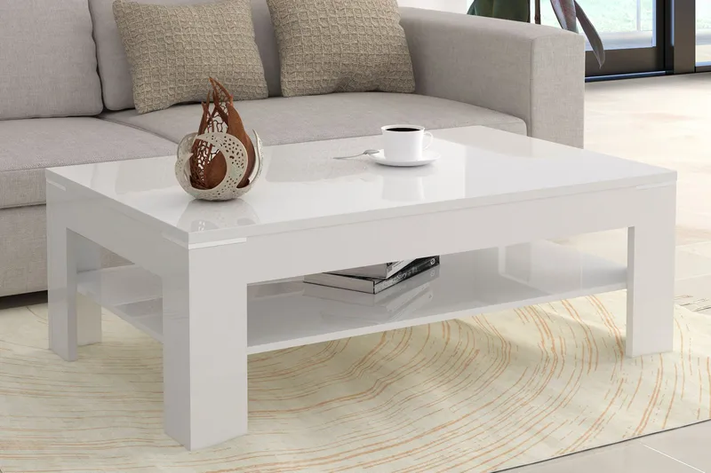 Perkhill Sofabord 120 cm med Opbevaring Hylde - Hvid - Møbler - Borde - Sofabord