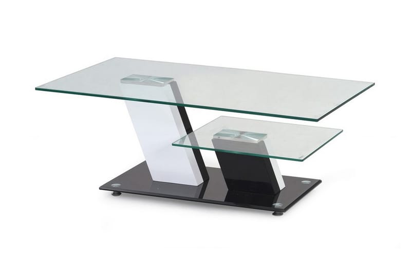 Perreira Sofabord 110 cm med Opbevaring Hylde - Glas/Sort/Hvid - Sofabord