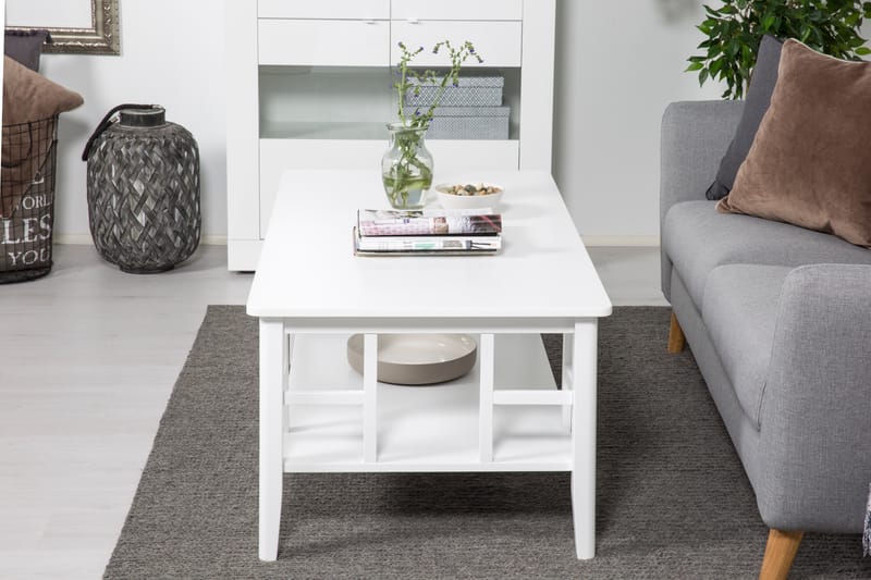 Piteå Sofabord 130 cm med Opbevaring Hylde - Hvid - Møbler - Borde - Sofabord
