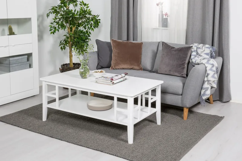 Piteå Sofabord 130 cm med Opbevaring Hylde - Hvid - Møbler - Borde - Sofabord