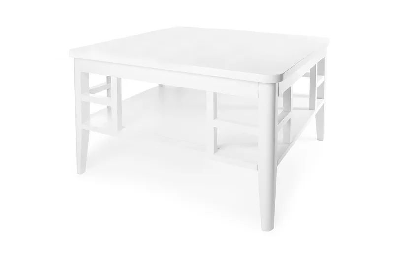 Piteå Sofabord 80 cm med Opbevaring Hylde, Hvid