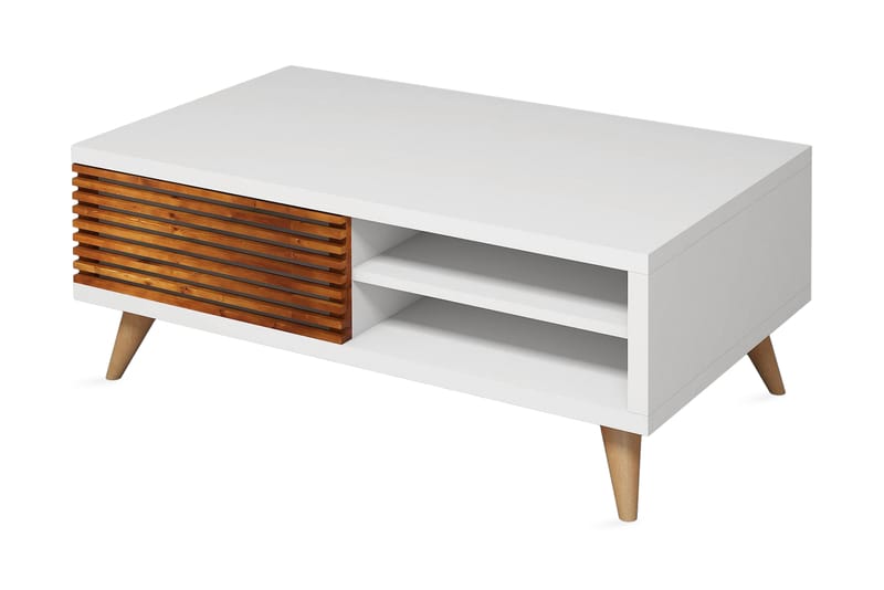 Puqa Design Sofabord 100 cm med Opbevaring Hylde + Skab - Valnøddebrun/Hvid - Sofabord