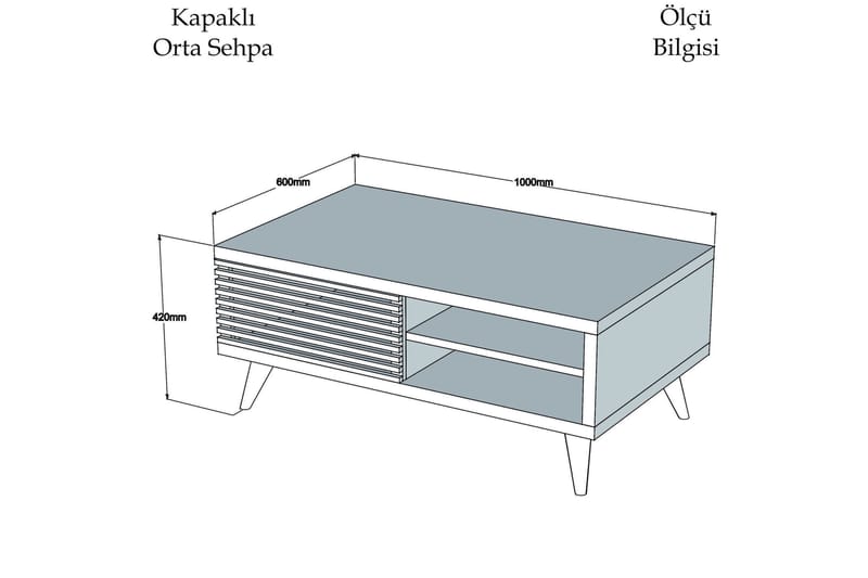 Puqa Design Sofabord 100 cm med Opbevaring Hylde + Skab - Valnøddebrun/Hvid - Sofabord