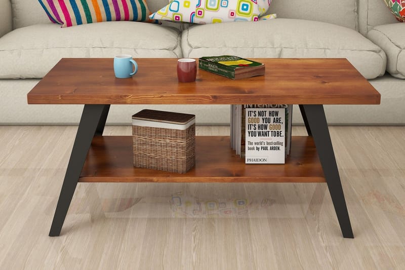 Puqa Design Sofabord 98 cm med Opbevaring Hylde - Valnøddebrun - Sofabord