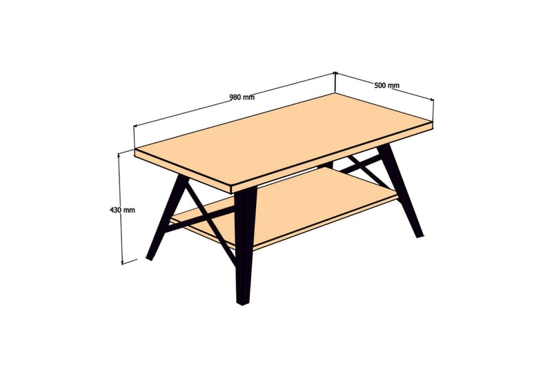 Puqa Design Sofabord 98 cm med Opbevaring Hylde - Valnøddebrun - Sofabord