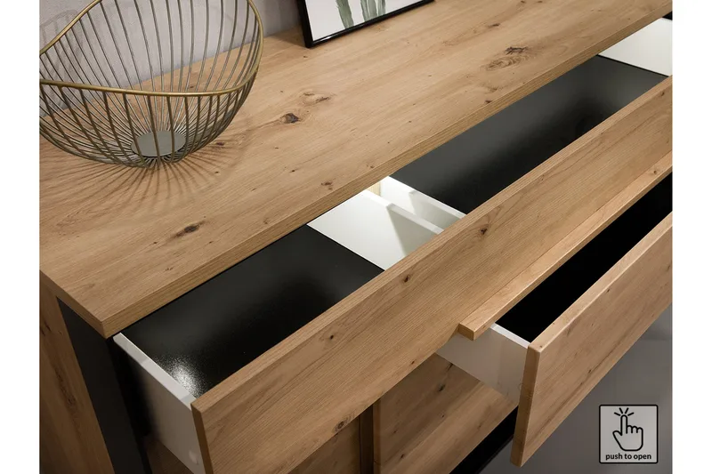 Quant Sofabord 100 cm med Opbevaring 2 Skuffer + Hylde - Egefarvet/Sort - Møbler - Borde - Sofabord