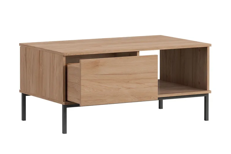 Querty Sofabord 100 cm med Opbevaring Hylde + Skuffe - Sort - Møbler - Borde - Sofabord