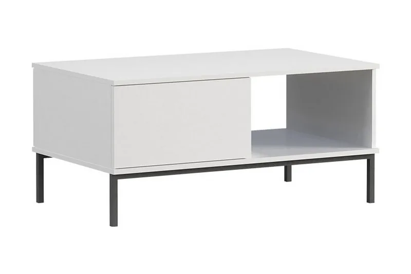 Querty Sofabord 100 cm med Opbevaring Hylde + Skuffe, Hvid/Sort