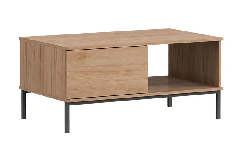 Querty Sofabord 100 cm med Opbevaring Hylde + Skuffe, Natur/Sort
