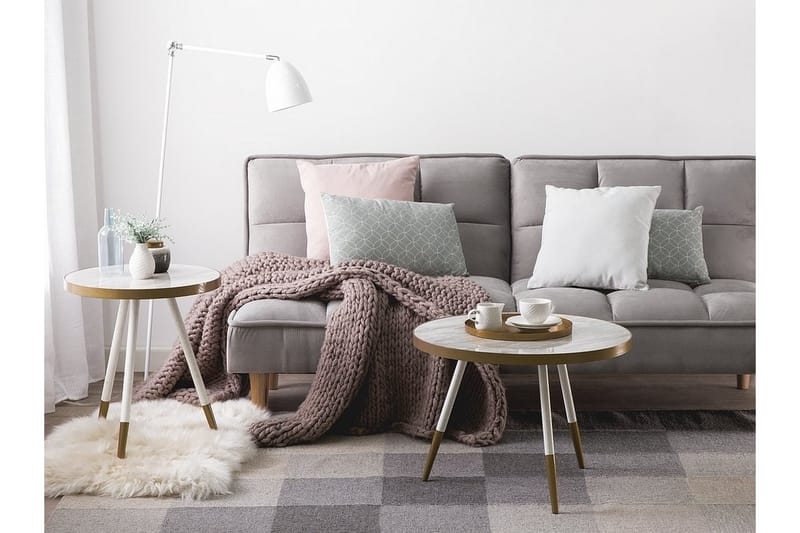 Rammeonia Sofabord 61 cm Rundt Marmormønster - Hvid/Guld - Møbler - Borde - Sofabord