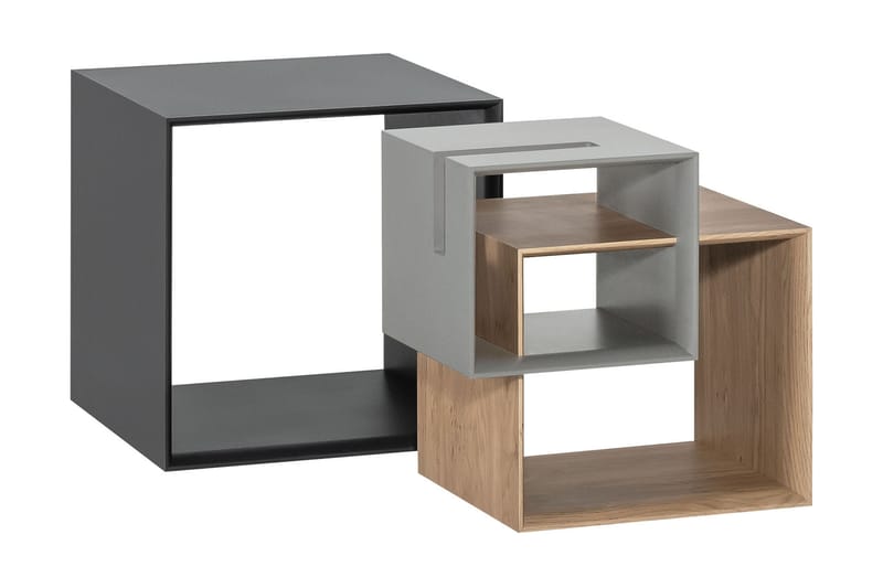 Ribbon Sofabord 90 cm med Opbevaring Hylde Natur/Grå - VOX - Møbler - Borde - Sofabord