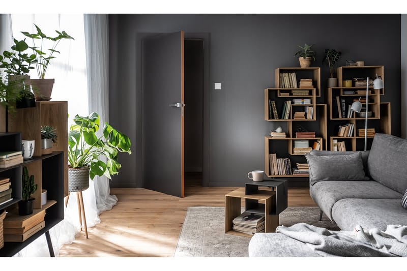 Ribbon Sofabord 90 cm med Opbevaring Hylde Natur/Grå - VOX - Møbler - Borde - Sofabord