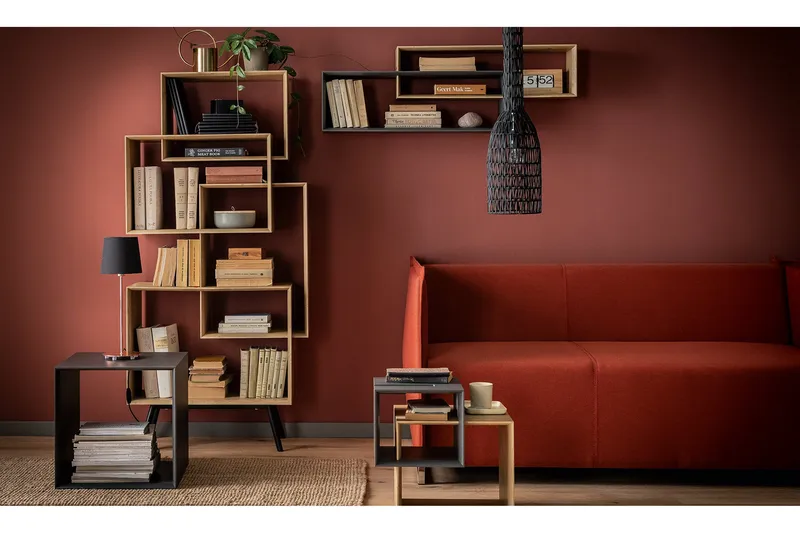 Ribbon Sofabord 90 cm med Opbevaring Hylde Natur/Grå - VOX - Møbler - Borde - Sofabord